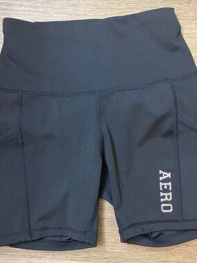 Aeropostale Aero Sport Petite Small Black Stretch Athletic Yoga Shorts Side Pock